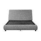 Lit plateforme queen, profil bas, revêtement en tissu chenille gris