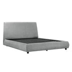Lit plateforme queen, profil bas, revêtement en tissu chenille gris