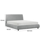 Lit plateforme queen, profil bas, revêtement en tissu chenille gris