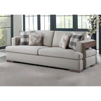 Canapé en tissu beige et coussins décoratifs avec pieds marron - 92