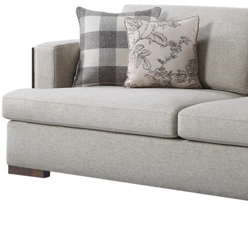 Canapé en tissu beige et coussins décoratifs avec pieds marron - 92