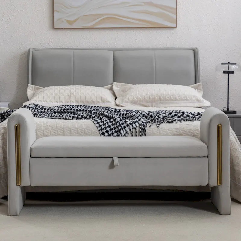 Banc de rangement en velours pour chambre à coucher avec garniture en métal doré pour salon, chambre à coucher, intérieur