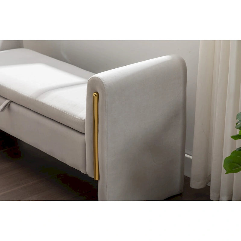Banc de rangement en velours pour chambre à coucher avec garniture en métal doré pour salon, chambre à coucher, intérieur