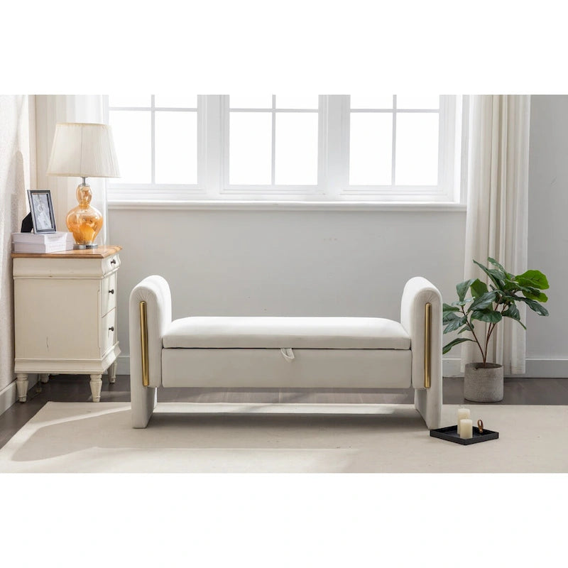 Banc de rangement en velours pour chambre à coucher avec garniture en métal doré pour salon, chambre à coucher, intérieur