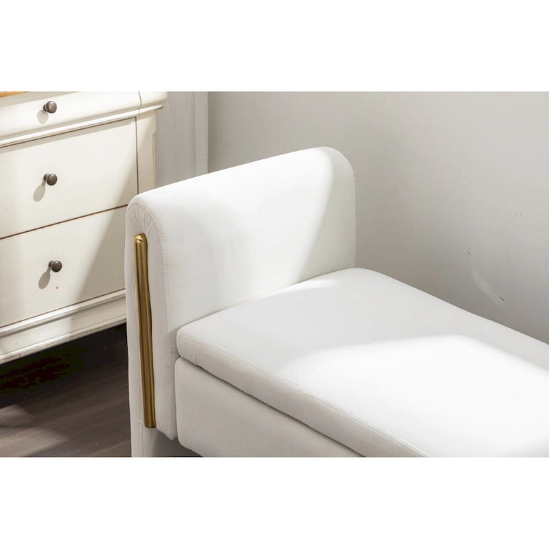 Banc de rangement en velours pour chambre à coucher avec garniture en métal doré pour salon, chambre à coucher, intérieur