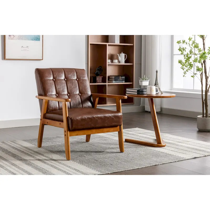 Fauteuil d'appoint en bois rembourré, style Mid-Century Modern