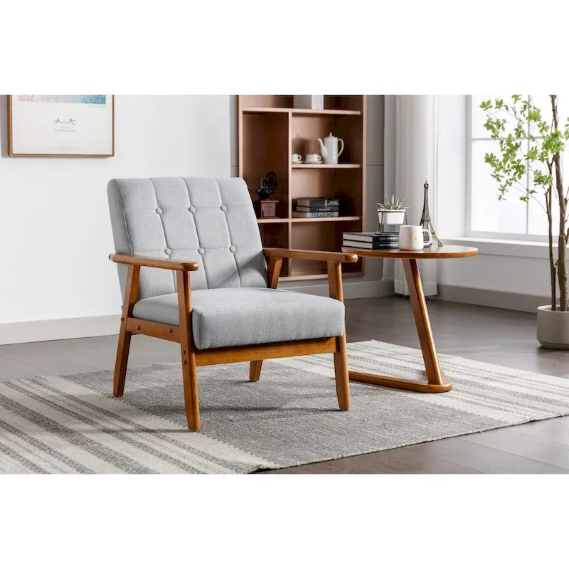 Fauteuil d'appoint en bois rembourré, style Mid-Century Modern