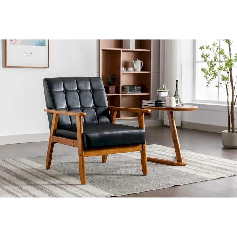 Fauteuil d'appoint en bois rembourré, style Mid-Century Modern