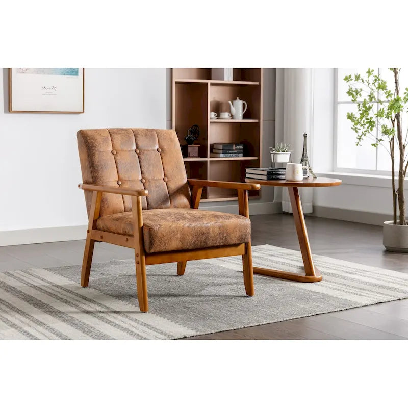 Fauteuil d'appoint en bois rembourré, style Mid-Century Modern
