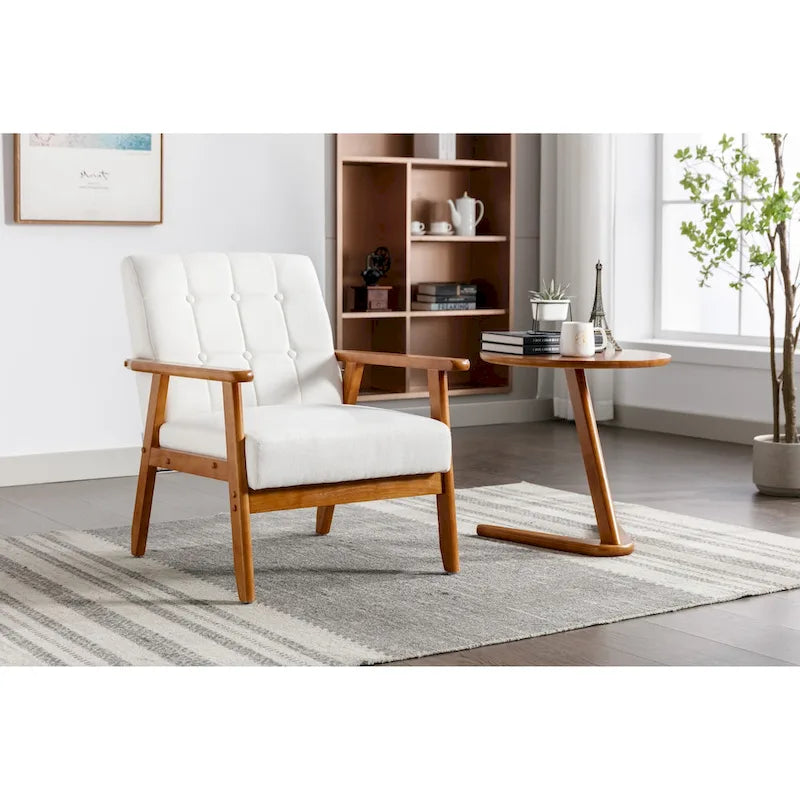 Fauteuil d'appoint en bois rembourré, style Mid-Century Modern