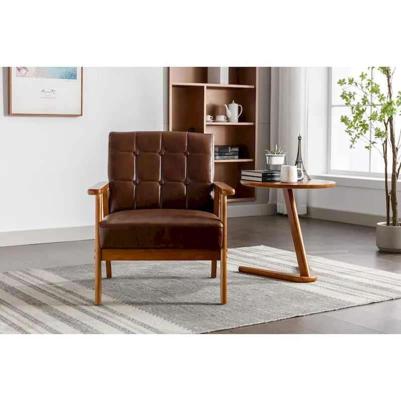 Fauteuil d'appoint en bois rembourré, style Mid-Century Modern