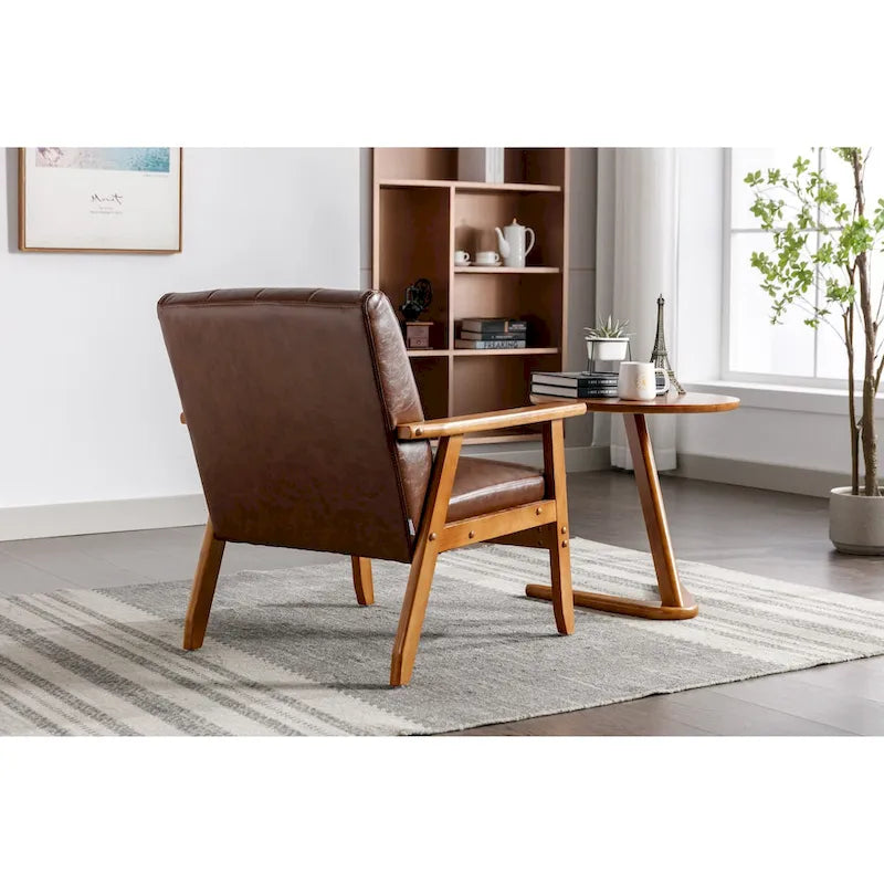 Fauteuil d'appoint en bois rembourré, style Mid-Century Modern