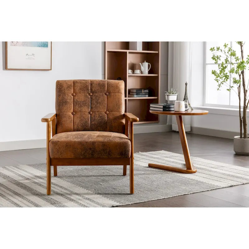 Fauteuil d'appoint en bois rembourré, style Mid-Century Modern