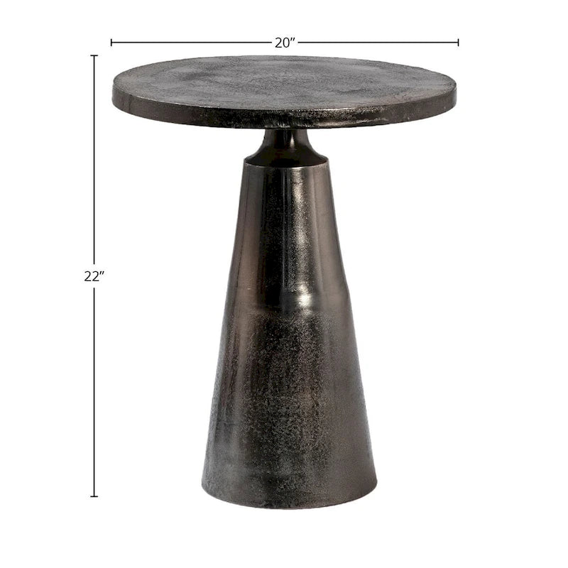 Table d'appoint avec piédestal en aluminium nickelé noir, 20 po de diamètre