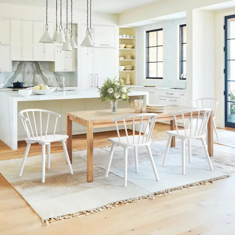 Chaises de salle à manger sans accoudoirs en bois à dossier à barreaux, lot de 4
