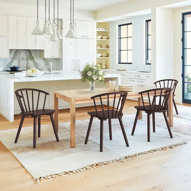 Chaises de salle à manger sans accoudoirs en bois à dossier à barreaux, lot de 4