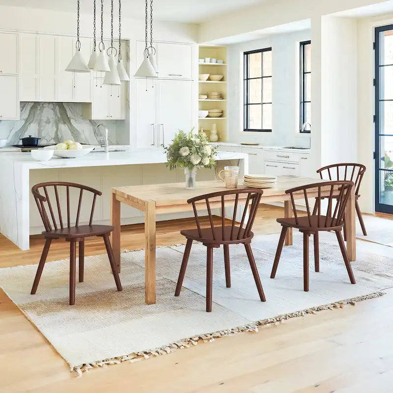 Chaises de salle à manger sans accoudoirs en bois à dossier à barreaux, lot de 4