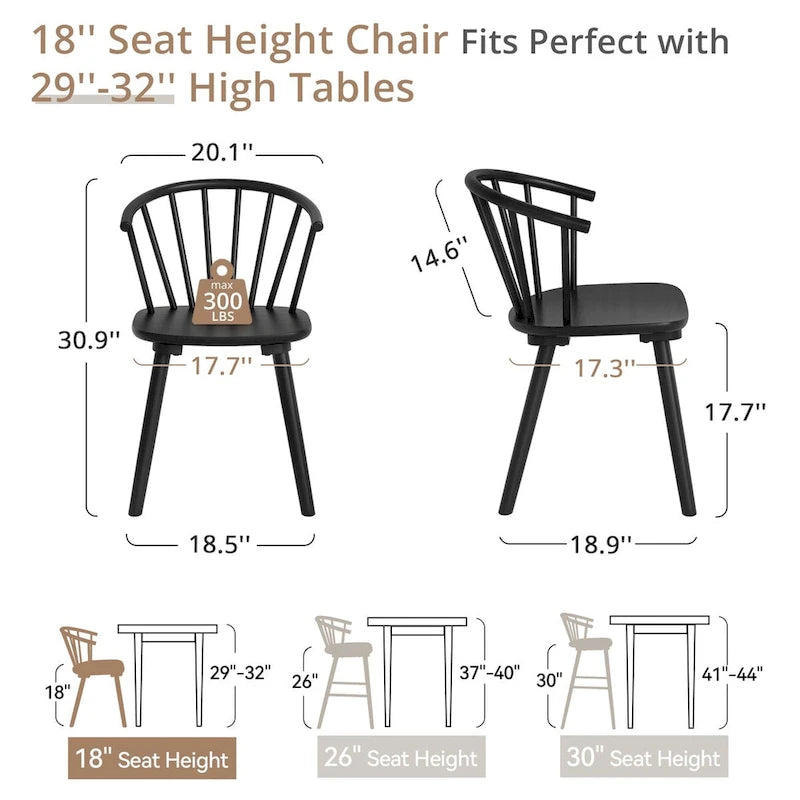 Chaises de salle à manger sans accoudoirs en bois à dossier à barreaux, lot de 4
