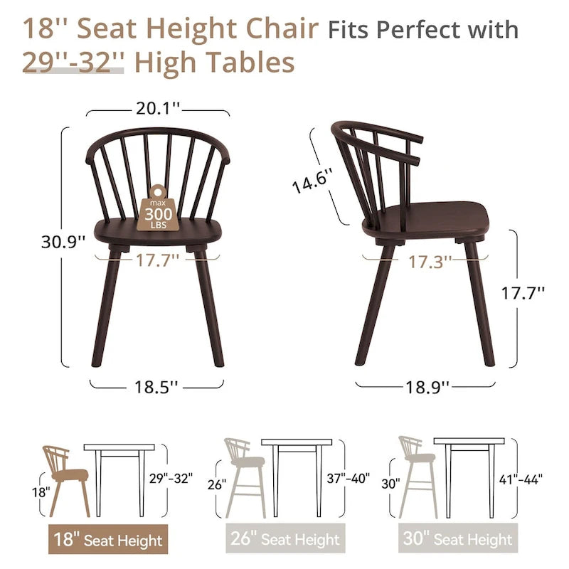Chaises de salle à manger sans accoudoirs en bois à dossier à barreaux, lot de 4