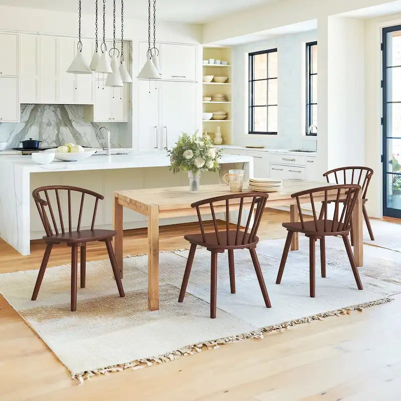Chaises de salle à manger sans accoudoirs en bois à dossier à barreaux, lot de 4