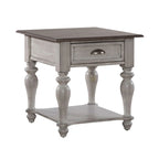 Table d'appoint avec tiroir en pin vieilli et blanc antique
