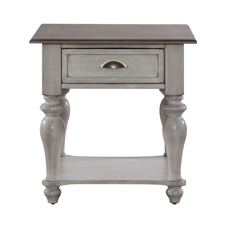 Table d'appoint avec tiroir en pin vieilli et blanc antique