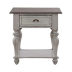 Table d'appoint avec tiroir en pin vieilli et blanc antique