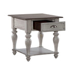 Table d'appoint avec tiroir en pin vieilli et blanc antique