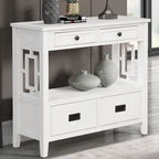 Table console de 36 po en pin de style rustique pour entrée de canapé avec 4 tiroirs et 1 étagère de rangement