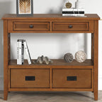 Table console de 36 po en pin de style rustique pour entrée de canapé avec 4 tiroirs et 1 étagère de rangement