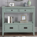Table console de 36 po en pin de style rustique pour entrée de canapé avec 4 tiroirs et 1 étagère de rangement