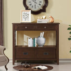 Table console de 36 po en pin de style rustique pour entrée de canapé avec 4 tiroirs et 1 étagère de rangement