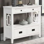 Table console de 36 po en pin de style rustique pour entrée de canapé avec 4 tiroirs et 1 étagère de rangement
