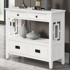 Table console de 36 po en pin de style rustique pour entrée de canapé avec 4 tiroirs et 1 étagère de rangement