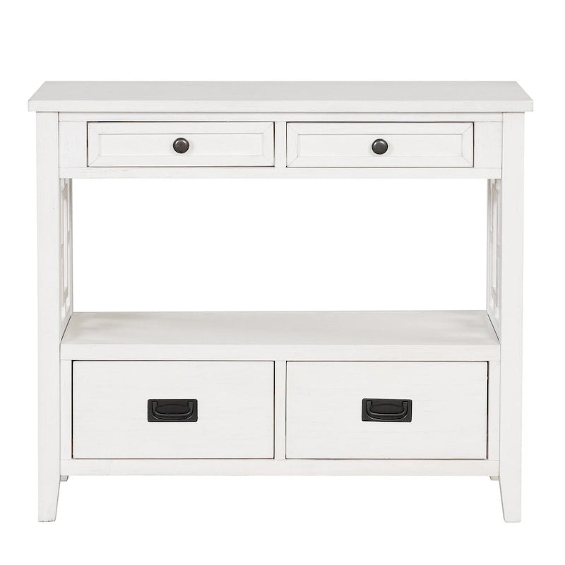 Table console de 36 po en pin de style rustique pour entrée de canapé avec 4 tiroirs et 1 étagère de rangement