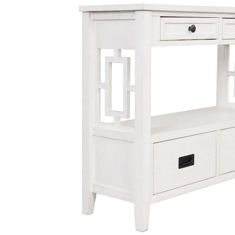 Table console de 36 po en pin de style rustique pour entrée de canapé avec 4 tiroirs et 1 étagère de rangement