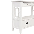 Table console de 36 po en pin de style rustique pour entrée de canapé avec 4 tiroirs et 1 étagère de rangement