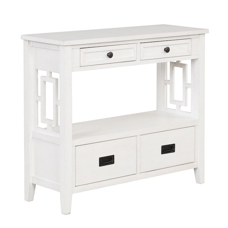 Table console de 36 po en pin de style rustique pour entrée de canapé avec 4 tiroirs et 1 étagère de rangement