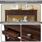 Table console de 36 po en pin de style rustique pour entrée de canapé avec 4 tiroirs et 1 étagère de rangement