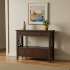 Table console de 36 po en pin de style rustique pour entrée de canapé avec 4 tiroirs et 1 étagère de rangement