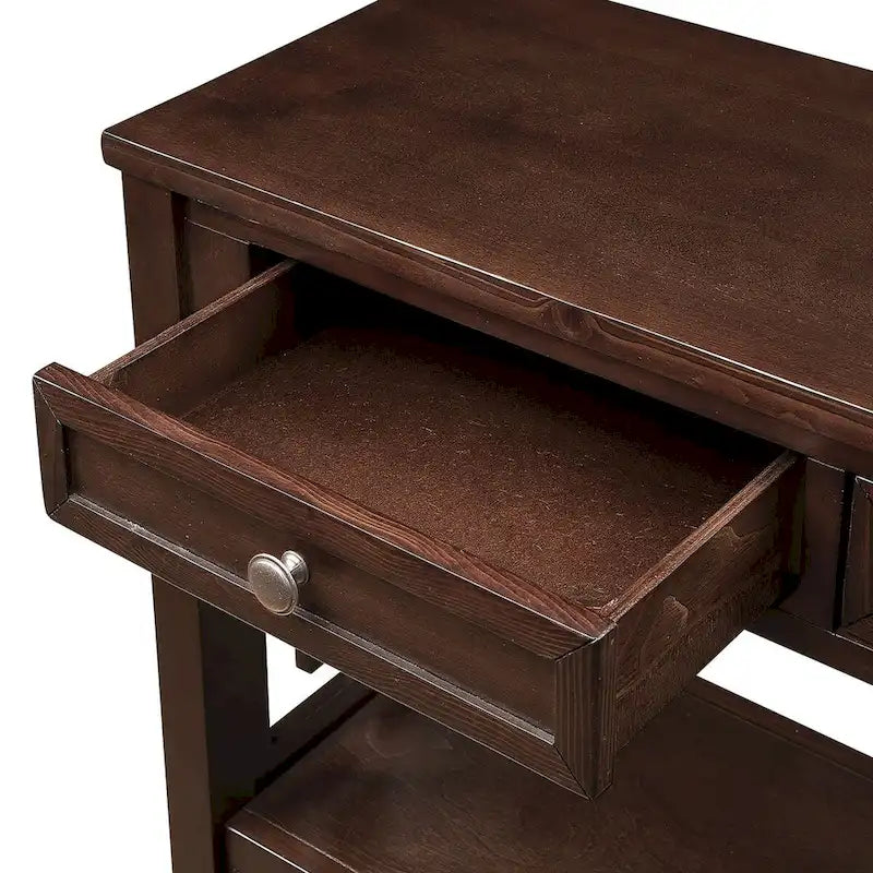 Table console de 36 po en pin de style rustique pour entrée de canapé avec 4 tiroirs et 1 étagère de rangement