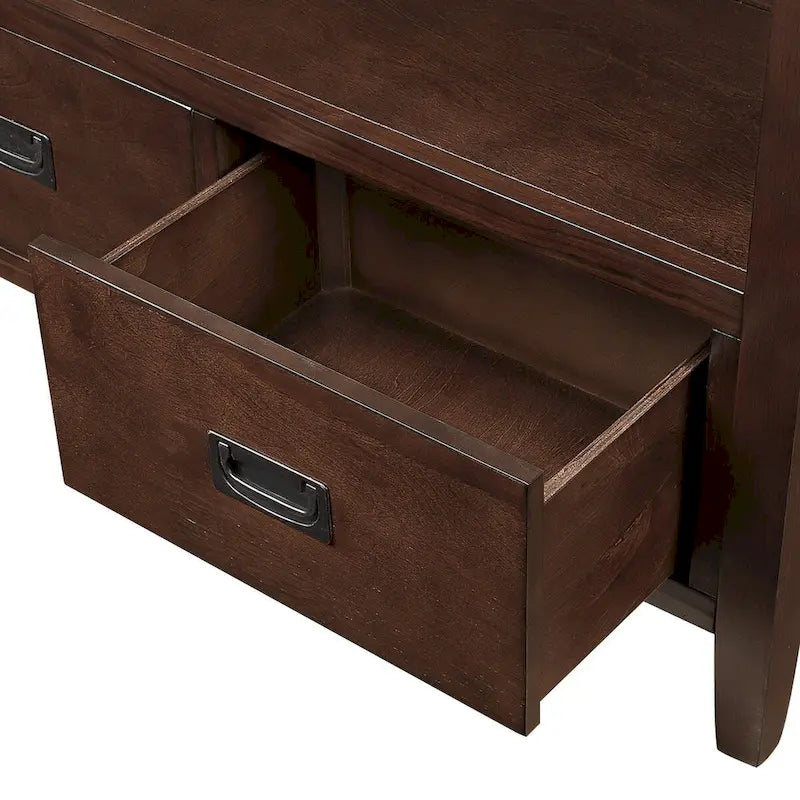 Table console de 36 po en pin de style rustique pour entrée de canapé avec 4 tiroirs et 1 étagère de rangement