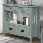 Table console de 36 po en pin de style rustique pour entrée de canapé avec 4 tiroirs et 1 étagère de rangement