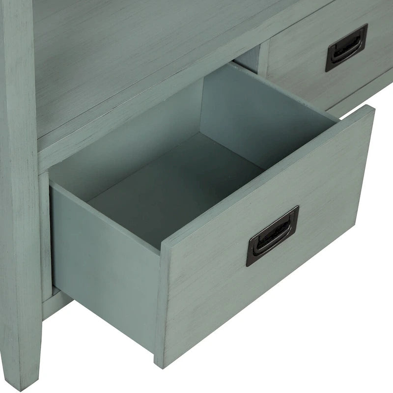 Table console de 36 po en pin de style rustique pour entrée de canapé avec 4 tiroirs et 1 étagère de rangement