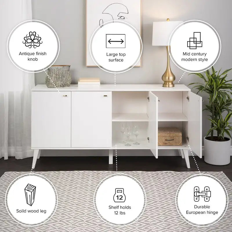 Bahut moderne milieu de siècle à 4 portes – 64 L x 32 H x 16 P