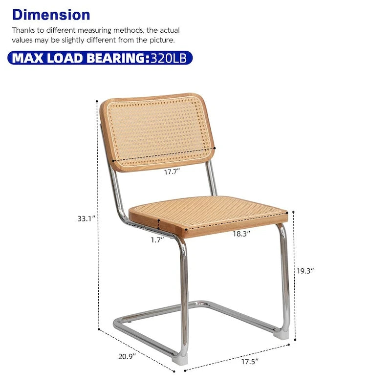 Chaises de salle à manger, chaises d'appoint en velours et rotin avec pieds chromés, lot de 2