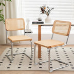 Chaises de salle à manger, chaises d'appoint en velours et rotin avec pieds chromés, lot de 2