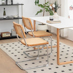 Chaises de salle à manger, chaises d'appoint en velours et rotin avec pieds chromés, lot de 2