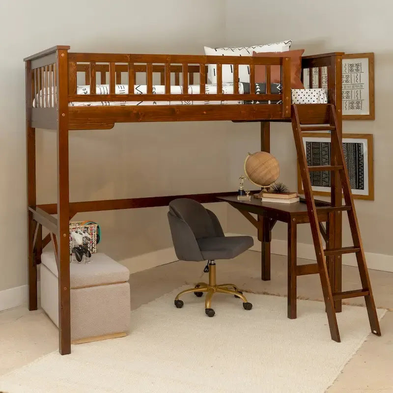 Lit mezzanine double en bois pour étude