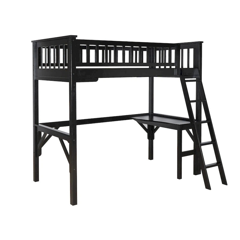 Lit mezzanine double en bois pour étude